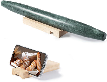 Marble French Rolling Pin for Baking, 12 Inch Non Stick Polished Rolling Pin for Dough, Heavy Dough Roller for Fondant Pizza Pie Crust Cookie Pastry Bread, Kitchen Baking (Indian Green)