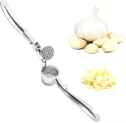 Stainless Steel Garlic Press and Mincer Set, Heavy Duty Garlic Crusher with Ergonomic Handle Rustproof Easy Squeeze Garlic Press Stainless Steel Professional Garlic Mincer Tool for Kitchen Use
