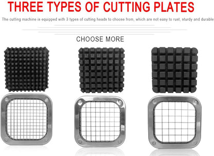 French Fry Cutter Stainless Steel, Heavy Duty Stainless Steel Manual Potato Slicer, Commercial 1/2 3/8 Inch Blades Potato Cutter with Brush, Wrench & Sucker (1/2"&3/8" cutter)