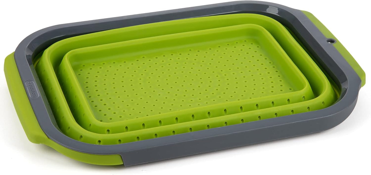 PrepSolutions Collapsible Silicone Over-the-Sink 6- Qt Colander, Green/Black - Space-Saving Kitchen Strainer for Draining