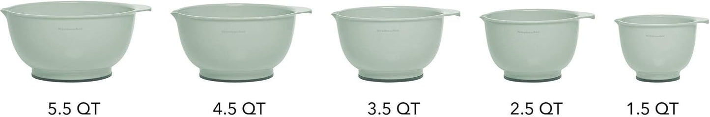 KitchenAid Universal Nesting Plastic Mixing Bowls, Set Of 3, 2.5 quart, 3.5 quart, 4.5 quart, Non Slip Base with Easy Pour Spout to Reduce Mess, Dishwasher Safe, Aqua Sky, White, Gray