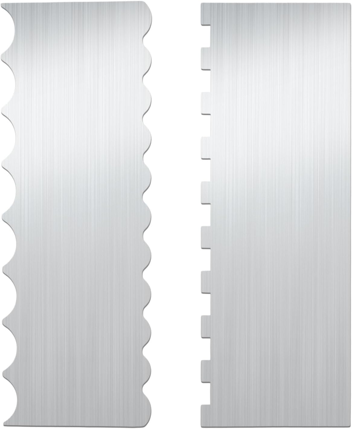 2pcs Stainless Steel Cake Bench Scraper Spatula Kit, 8.7in Stripe Edge Comb Smoother Decorating Metal Tools for Kitchen Baking Mousse Pastry DIY Icing Buttercream Frosting Leveler Supplies
