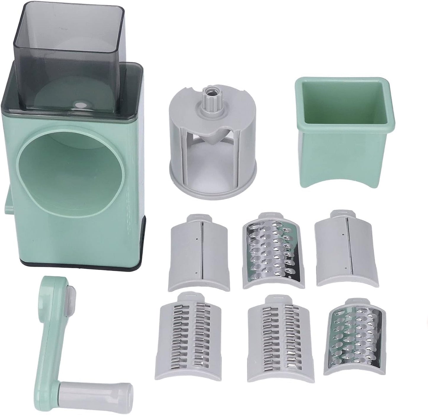 6-in-1 Rotary Cheese Grater & Vegetable Cutter, Multipurpose Kitchen Grater with Suction Base & Stainless Steel Blades, Safe Easy-Clean Food Slicer for Veggies, Nuts, Fruits