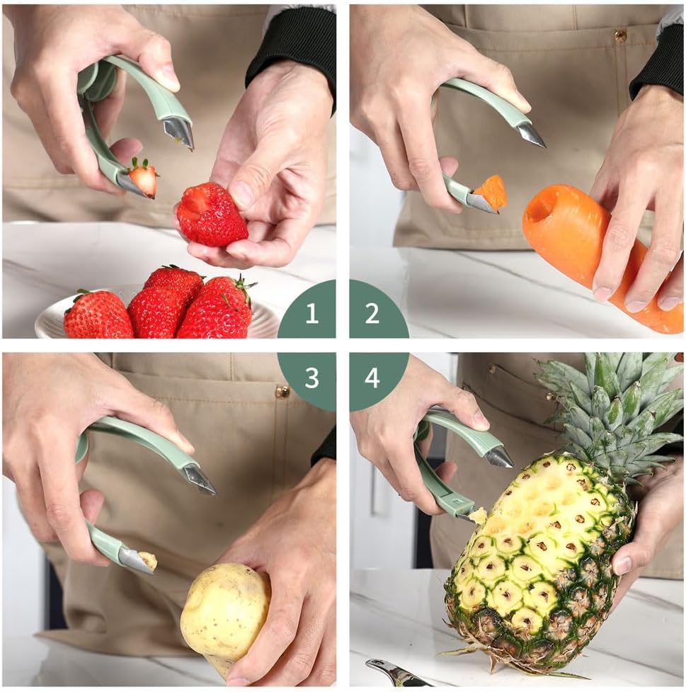Efficient Cucumber Cutting & Strawberry Seed Removing Set: Kitchen Gadget, Easily Handle Fruit/Vegetable Strip - cutting and Seed - removing with One Button, Enjoy Convenient Cooking, Green