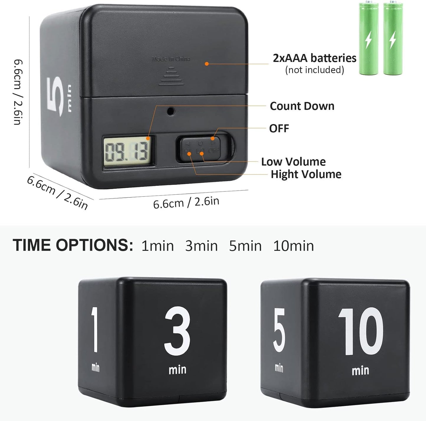 Feilifan Cube Timer, Productivity Cube Rotating Timer for Kitchen Studying Workout Classroom Kids ADHD 1-3-5-10 Minute Preset, White