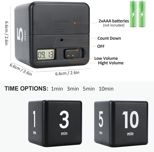 Feilifan Cube Timer, Productivity Cube Rotating Timer for Kitchen Studying Workout Classroom Kids ADHD 1-3-5-10 Minute Preset, White