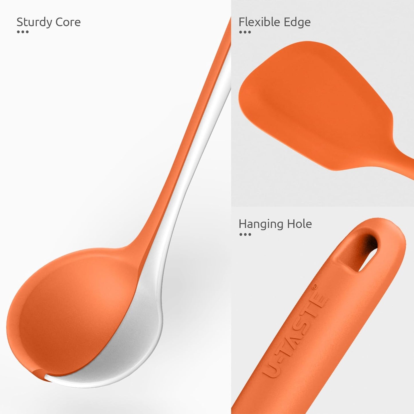 Silicone Kitchen Cooking Utensil Set: U-Taste High Heat Resistant 13.6in Long Kitchen Gadgets, BPA Free Non Stick Rubber Cook Accessories For Stir Frying, Serving, Basting, Mixing (5 Pieces, Black)