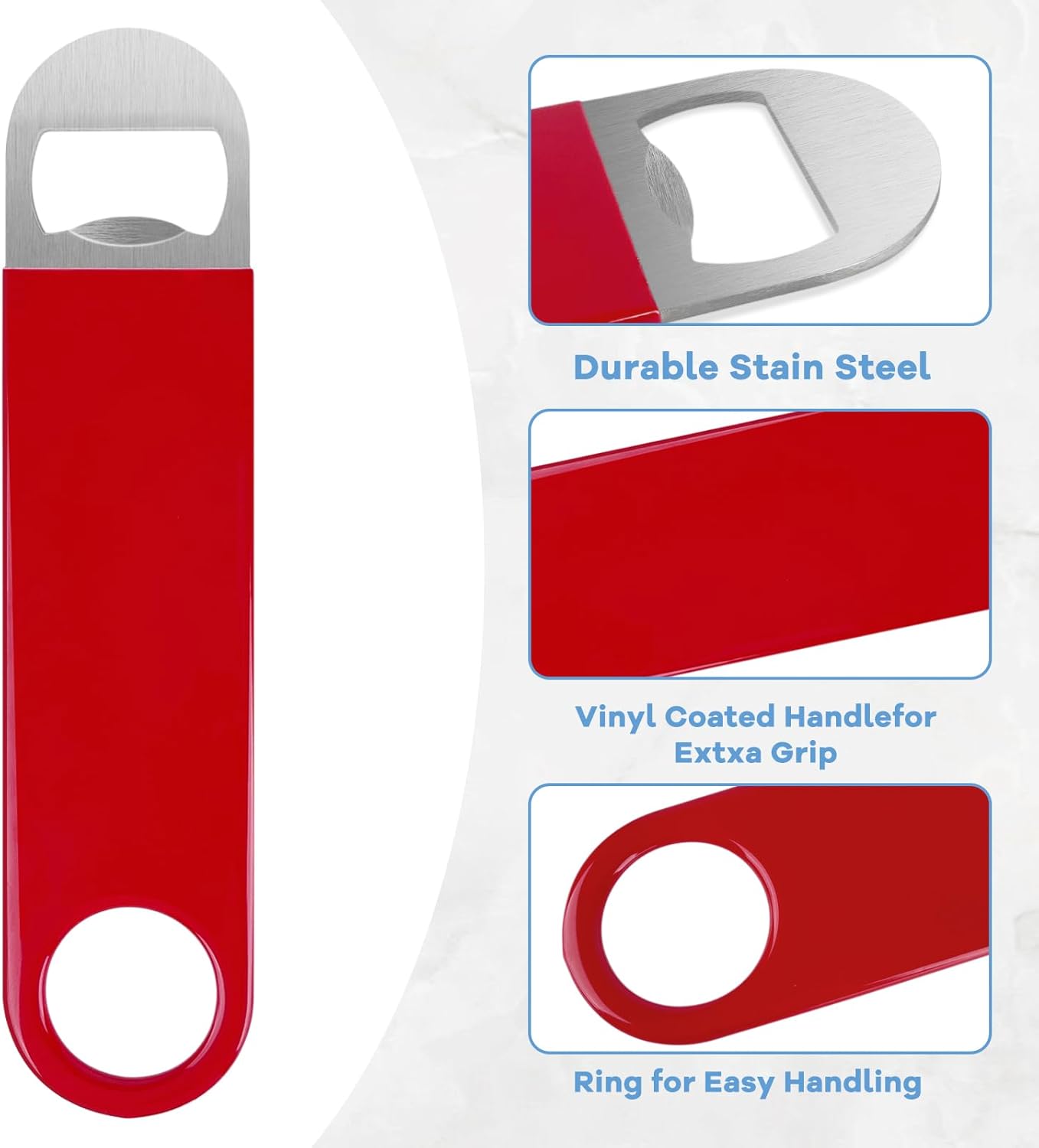 KTOJOY 3 Pack Bottle Openers,Beer Bottle Openers, Speed Openers, Stainless Steel Flat Bottle Opener with Exquisite Packaging, for Kitchen, Bar or Restaurant 7 inches Red, Black, Blue