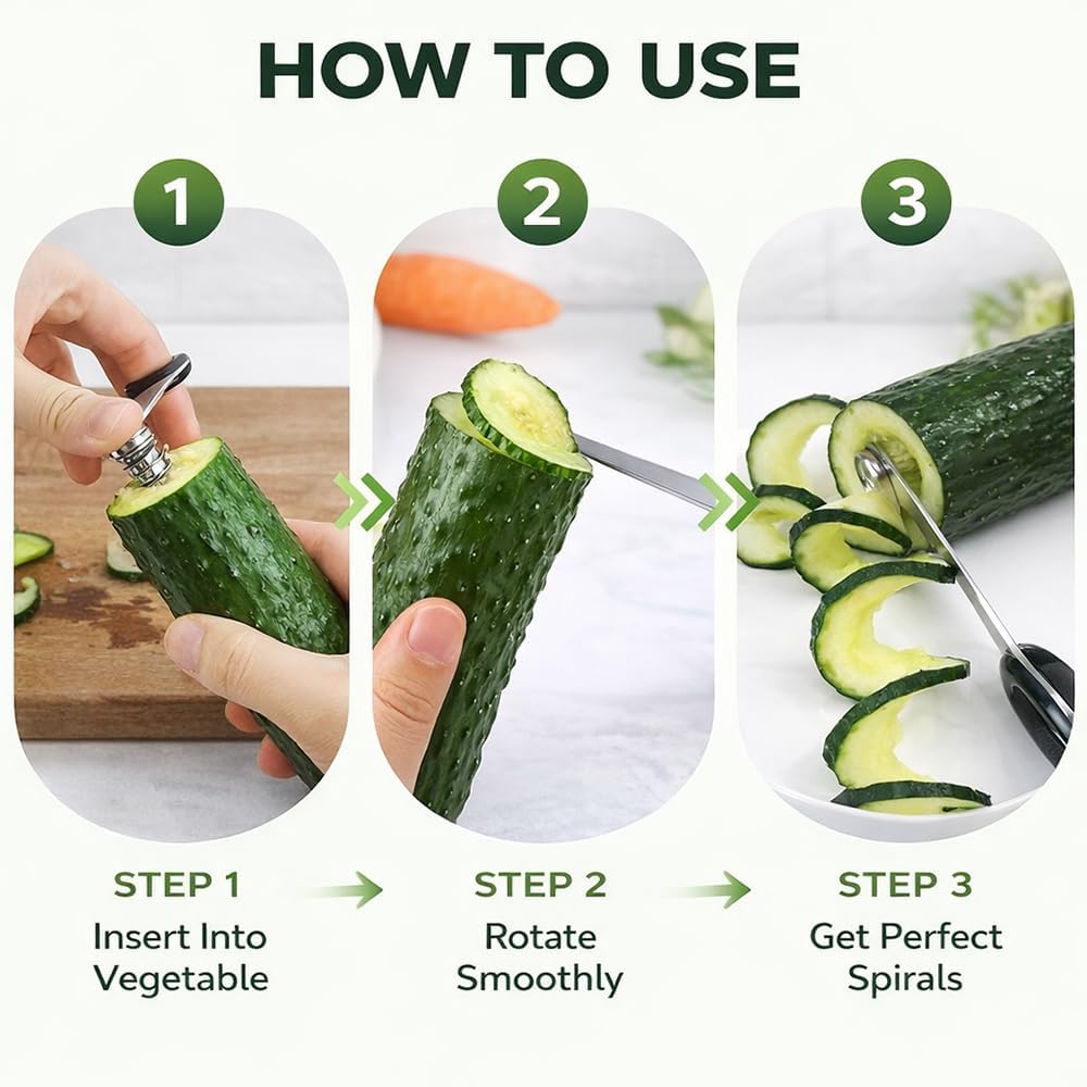 Stainless Steel Spiral Cutter for Vegetables Potato Cucumber Spiral Slicer Manual Vegetable Spiralizer Kitchen Tool (4pcs)