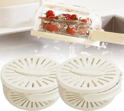 Multifunctional Fruit and Vegetable Washing Bowl, 2025 New Fruit Washing Bowl with Strainer, Fruit Strainer Container with Lid, Fruit Drainer Container with Handle for Vegetable Washing (Brown)