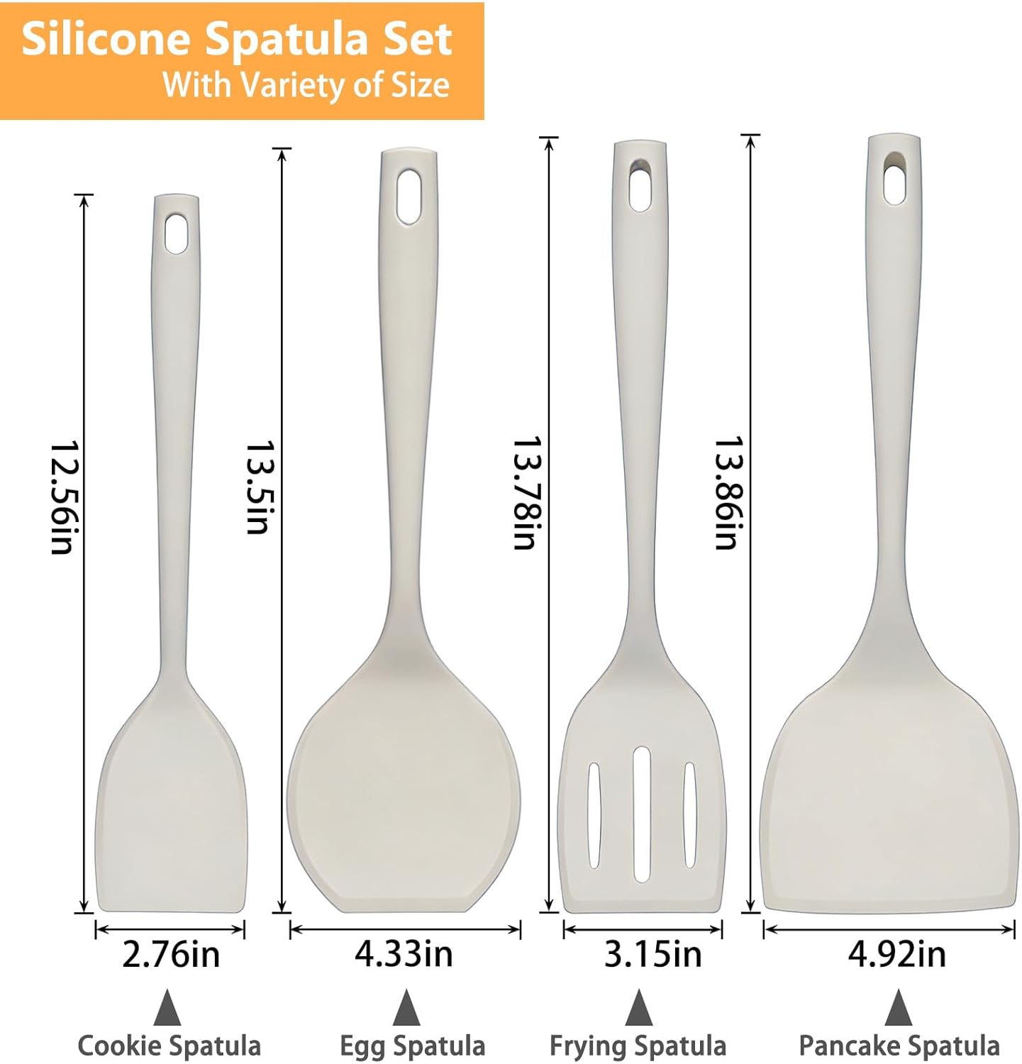 Silicone Spatula Turner Set, 600°F High Heat Resistant Spatulas for Cooking, BPA Free, Large Flexible Kitchen Utensils Flipping Eggs, Pancakes, Fish, Burgers, Dishwasher Safe (4 Pack, Black)