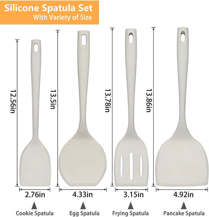 Silicone Spatula Turner Set, 600°F High Heat Resistant Spatulas for Cooking, BPA Free, Large Flexible Kitchen Utensils Flipping Eggs, Pancakes, Fish, Burgers, Dishwasher Safe (4 Pack, Black)