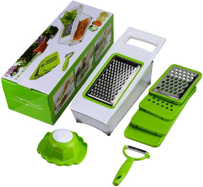 Mandoline Slicer Vegetable Potato Slicer Grater Cutter Chopper, HaetFire Julienne Slices and Shreds Fruits and Vegetables Chopper, Food Container, Safety Food Holder, 5 Interchangeable Sharp Blades