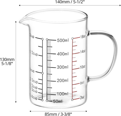 QWORK 16 Oz 2 Cup Glass Measuring Cup with Insulated Handle, V-Shaped Spout, , Measuring Cup, Precise Measurement Scales Cup