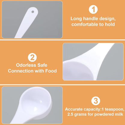 Maxdot 200 Pcs Teaspoon Measuring Spoons Bulk Reusable Plastic Scoop Measuring Spoons Long Handle Plastic Scoop for Cosmetics Coffee Sugar Spices Protein((5 ml / 5 cc/ 1 Tsp)