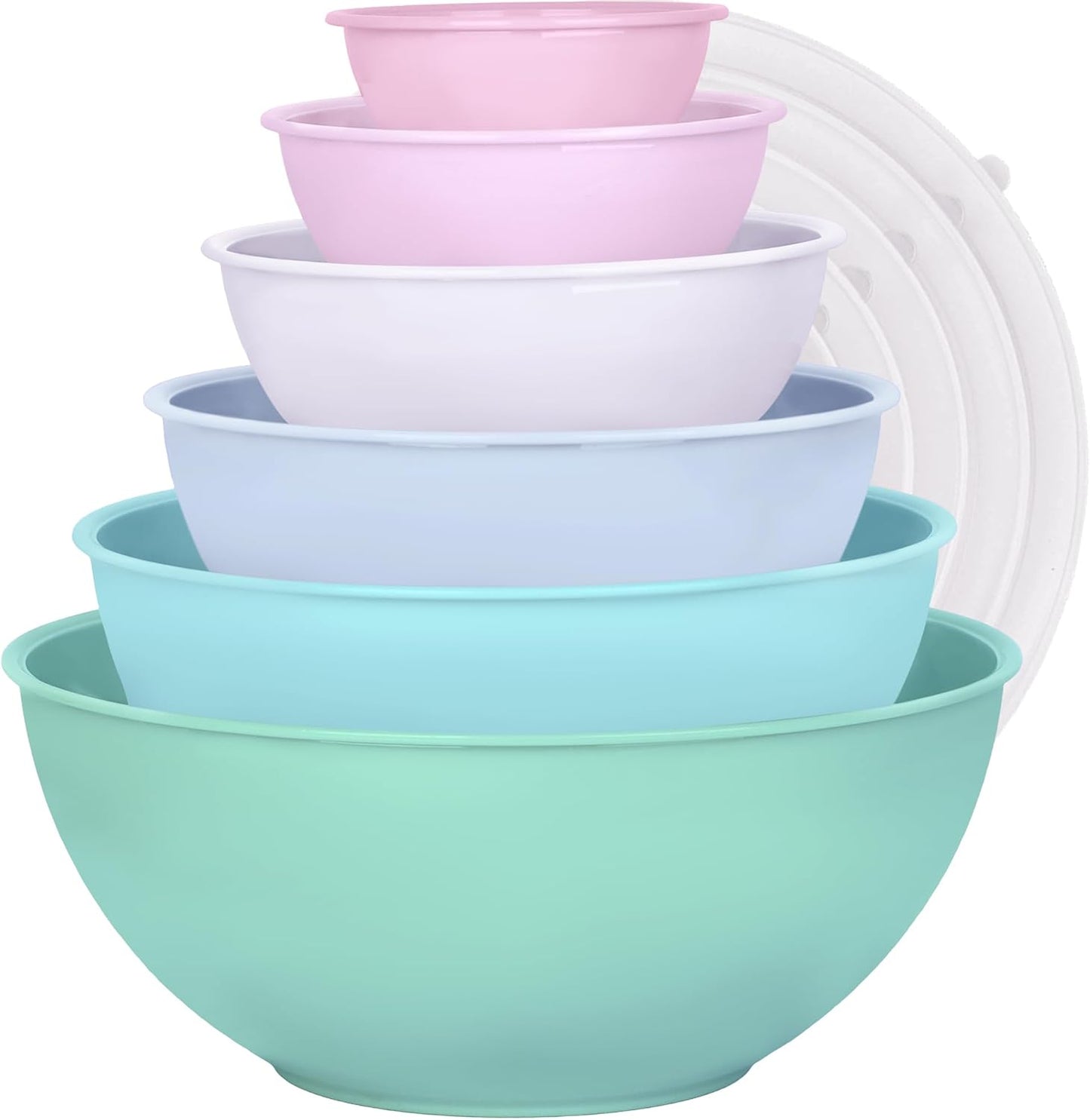 BoxedHome BPA Free Plastic Round Mixing Bowl with Lids, 12 Pack Nesting Bowls with Lids Set, Microwave and Dishwasher Safe Prep & Serving Bowls Great for Mixing, Baking, Serving (Pink, 12pcs)