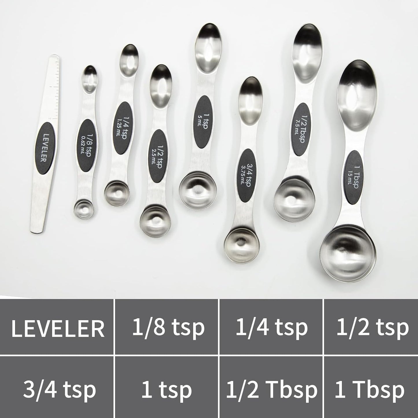 Magnetic Measuring Spoons Set of 8, Stainless Steel Double End Stackable Teaspoon for Cooking and Baking, Tablespoon with Leveler for Measuring Dry and Liquid Ingredients, Multicolor