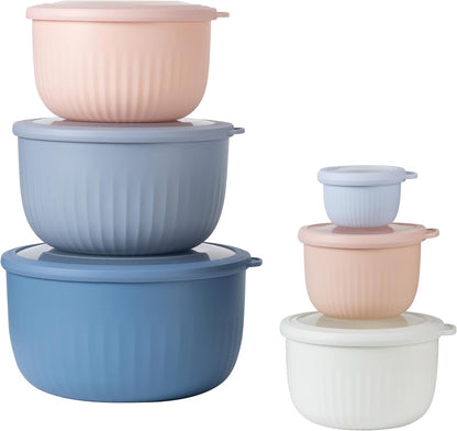 COOK WITH COLOR Prep Bowls with Lids- Wide and Deep Nesting Plastic Small Mixing Bowl Set with Lids, 8 Piece Set - Wide Bowls, Blue