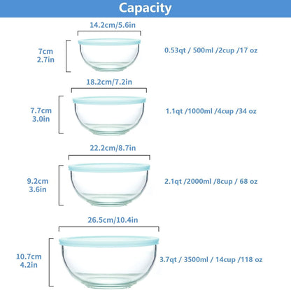 WhiteRhino Glass Mixing Bowls Glass Bowls with Lids Set(4.5QT,2.7QT, 1.1QT),Large Salad Bowls,glass mixing bowl Space-Saving Nesting Storage bowls for Cooking,Baking,Prepping,Dishwasher Safe