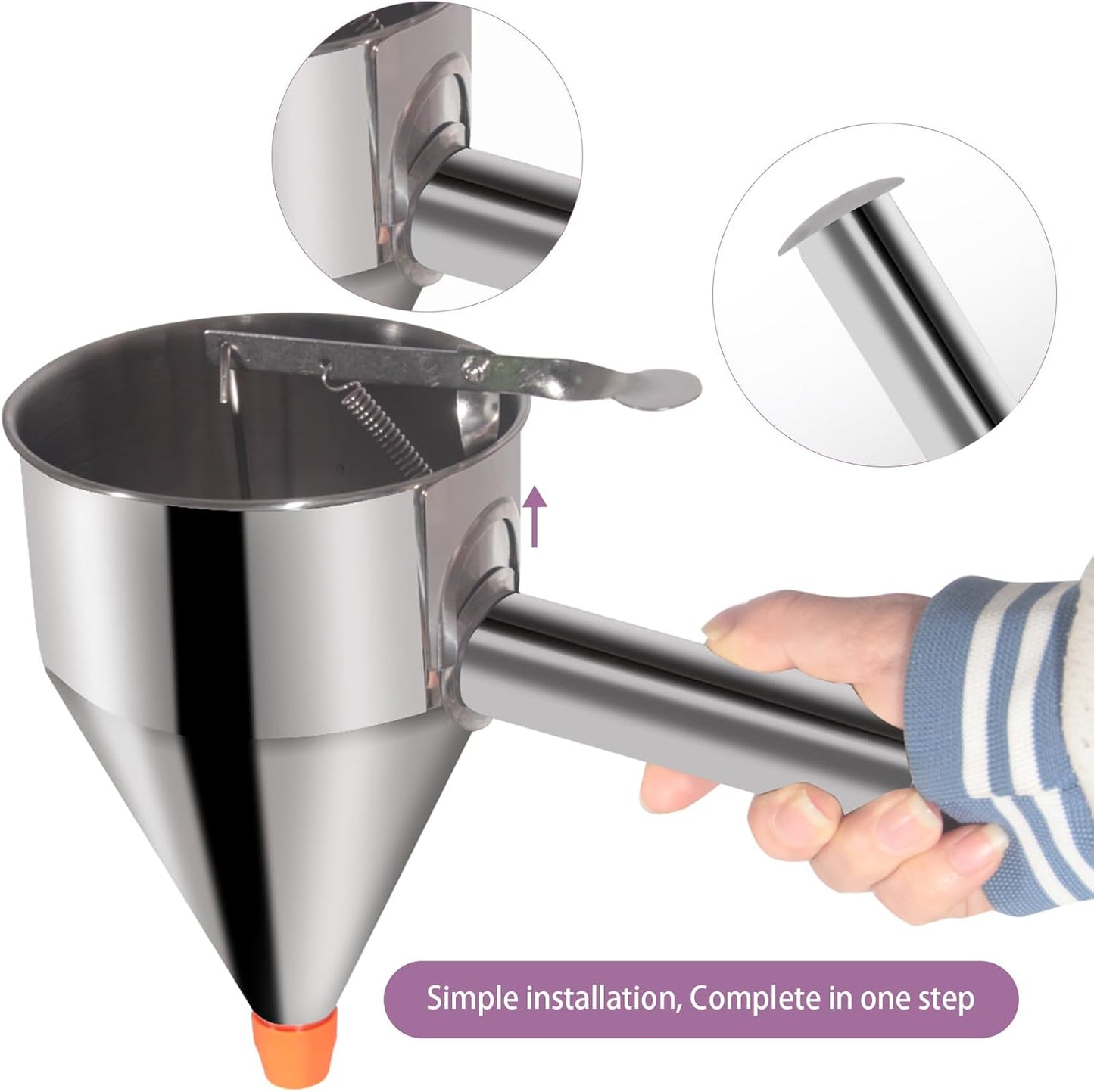 Pancake Batter Dispenser Funnel Cake Maker Cupcake Dispenser Funnel Cake Dispenser Stainless Steel Pancake Mix Dispenser with Squeeze Handle for Batter Baking Food and Candle Pouring, 40oz