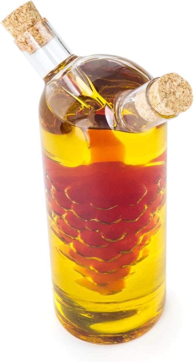 Fox Run 7050 Run Grape Motif Oil and Vinegar Cruet Dispenser Bottle, Clear Borosilicate Glass