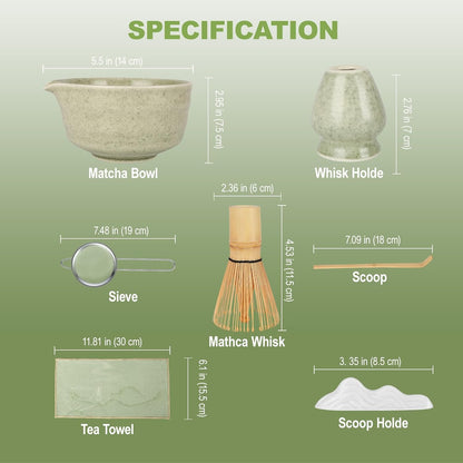 SIMPLETaste Matcha Whisk Set, 7 Pcs Ceramic Matcha Kit Includes Bowl, Whisk and Holder, Bamboo Scoop, Scoop Rest, Sifter and Tea Towel - Matcha Kit for Macha Lovers (Pink)
