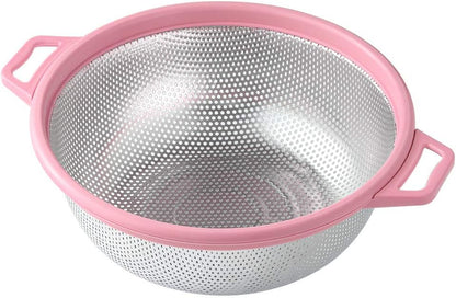 HiramWare Stainless Steel Colander With Handle and Legs, Large Metal Pink Strainer for Pasta, Spaghetti, Berry, Veggies, Fruits, Noodles, Salads, 5-quart 10.5” Kitchen Mesh Colander, Dishwasher Safe