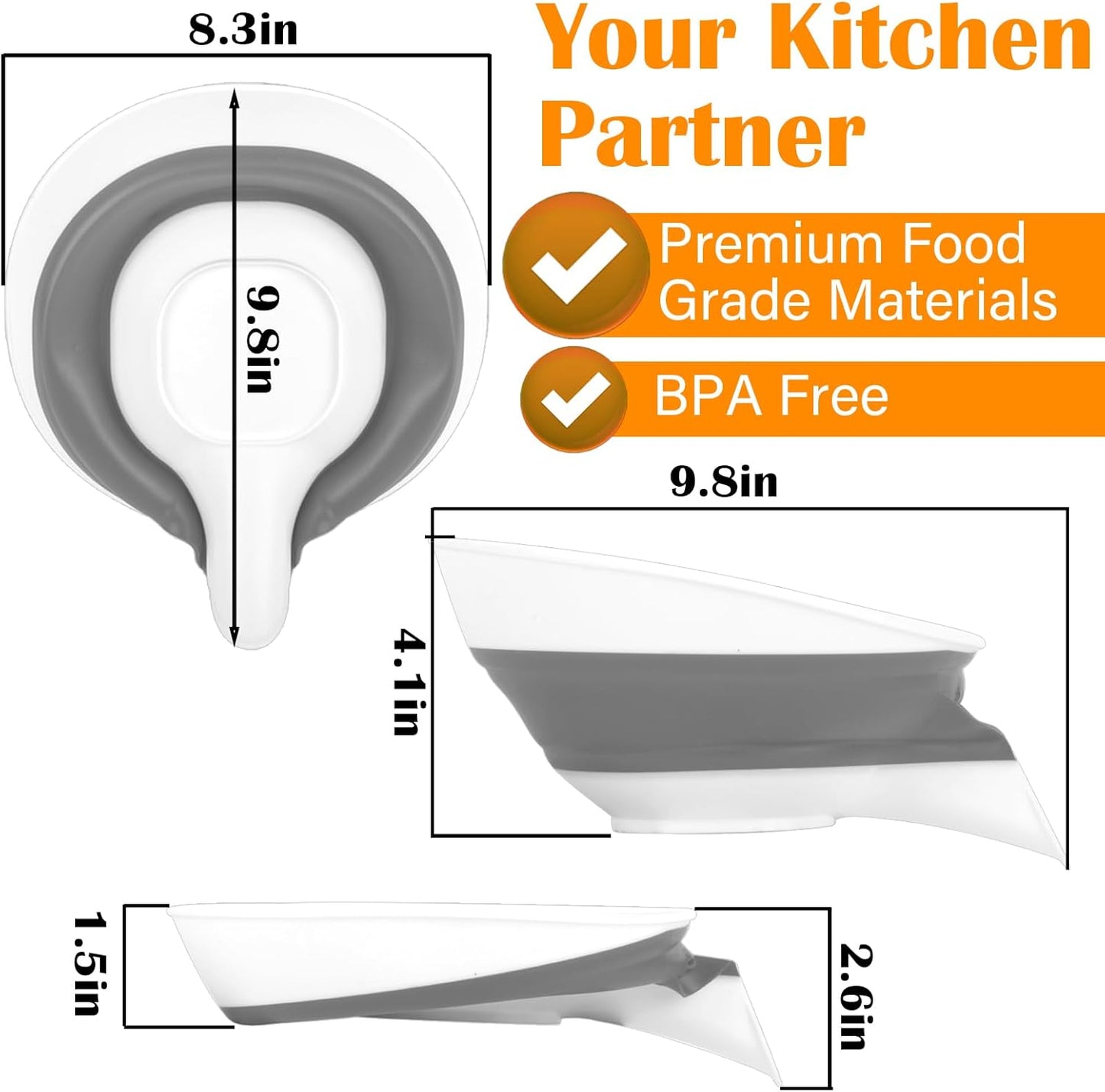 Collapsible Colander - Small Strainer Basket, Side-Drain Design, Dishwasher Safe Food Strainer for Pasta, Fruits, Vegetables
