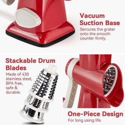 3 in 1 Manual Vegetable Cutter Machine with Stainless Steel Changeable Blades Rotary Cheese Grater Kitchen Tool Potato Slicer Shredder Nuts Chocolate Chopper (Transparent black)