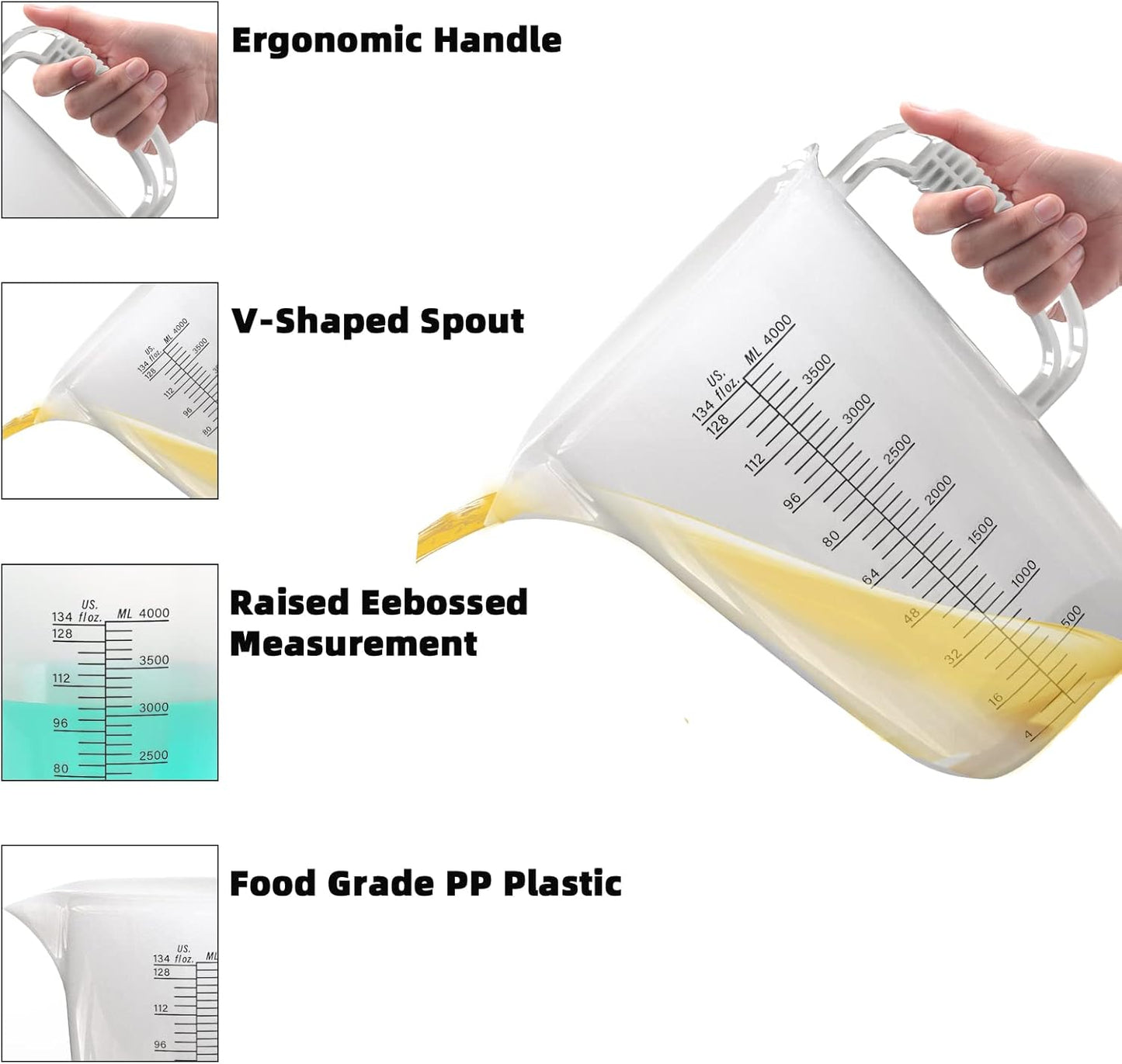 Luvan 34OZ/1000ML Glass Measuring Cup, 4 Cup Glass Measuring Cups With 3 Scales (Ml/Oz/Cup), High Borosilicate Measuring Cup With Handle and V-Shaped Spout, Dishwasher/Freezer/Microwave Safe