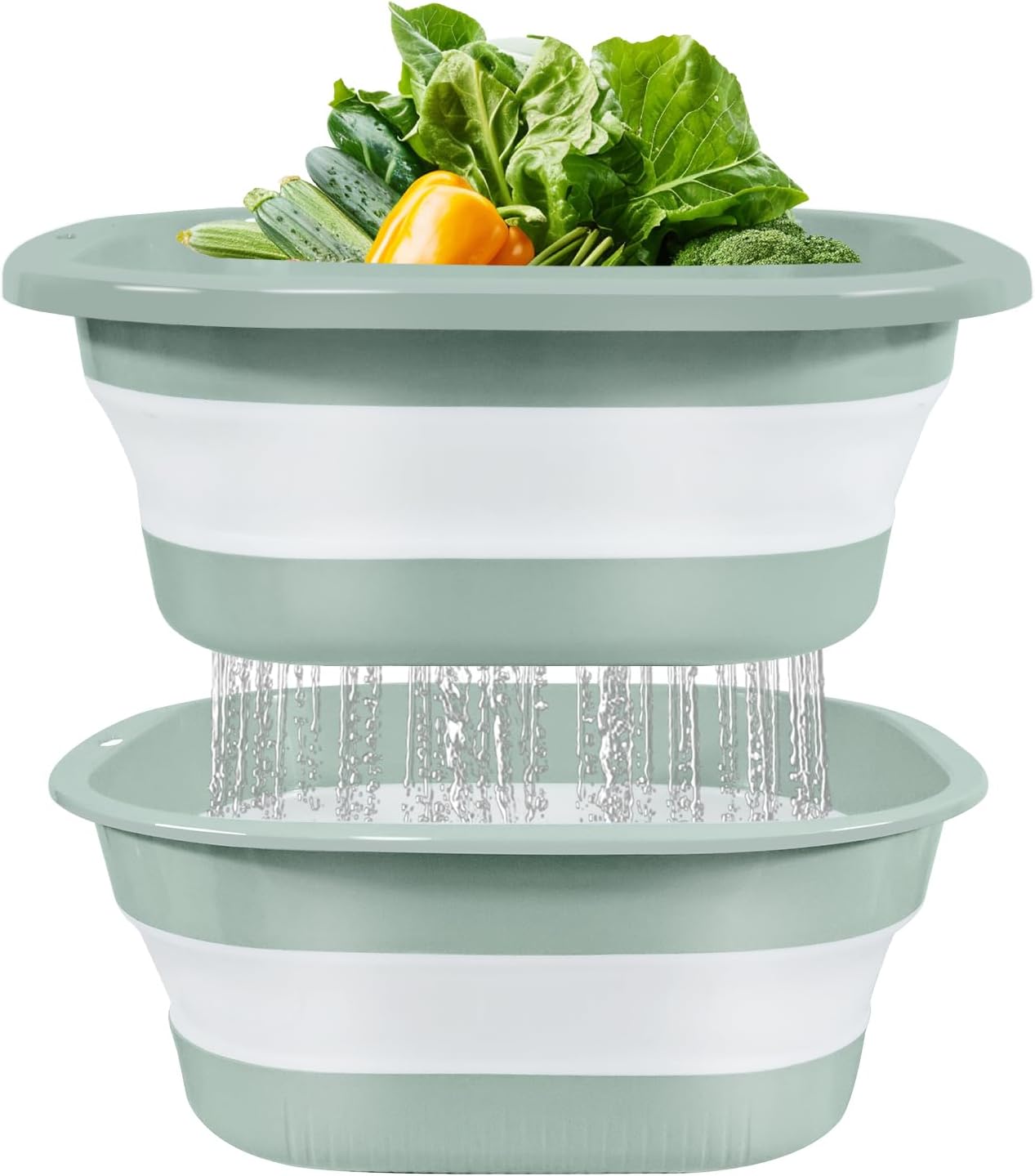 Collapsible Colander and Sink Basin Set - 2 in 1 Collapsible Colander Strainer with Collapsible Wash Basin for Kitchen, RV Camping, Foldable Fruit Vegetable Washing Basket, 2 QT, Blue