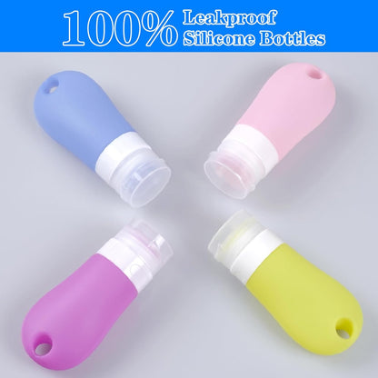 4-Pack Squeeze Salad Dressing Bottles, Leak Proof Food Storage Sauce Bottles Sauce Bottles, Portable Small Salad Dressing Containers,Food-grade Silicone- 4 Colors(1.3oz and 2 oz)