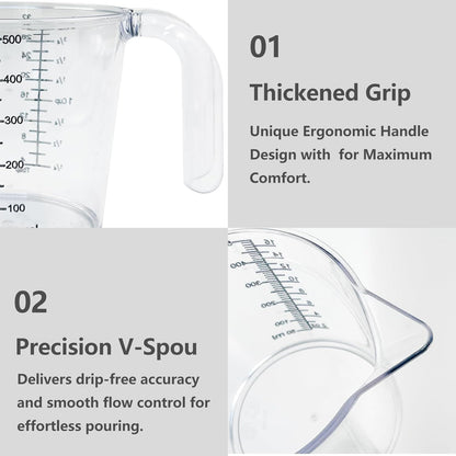 Laser-Etched Measuring Cup Set, 16 oz & 1 Cup Clear Plastic Liquid Measuring Cups, Permanent oz/cup/Tbsp/mL Markings, Food-Grade for Baking & Cooking