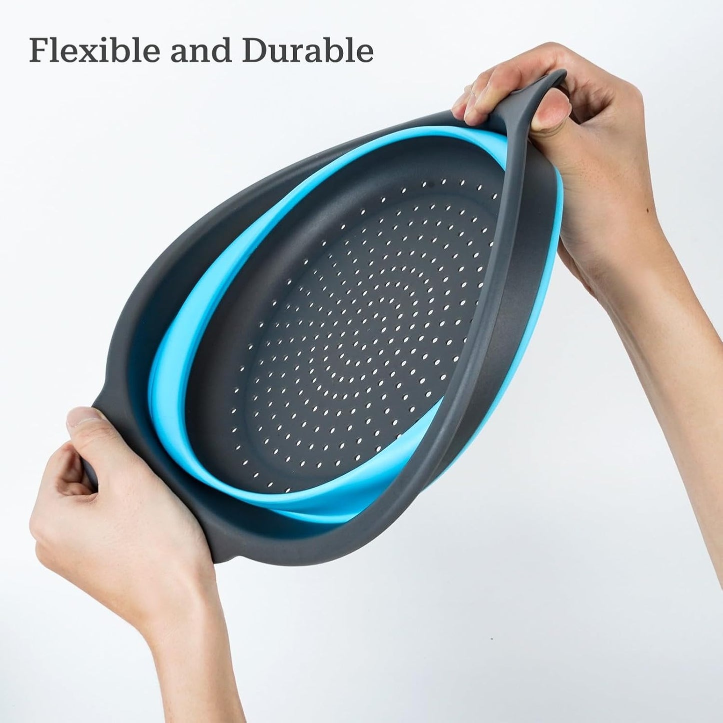Collapsible Colander 3-Pack Set Space-Saving Foldable Kitchen Strainer with Non-Slip Base Durable Thickened PP+TPE Collapsible Strainers for Pasta, Vegetables, Fruits (Gray-White)