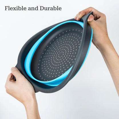 Collapsible Colander 3-Pack Set Space-Saving Foldable Kitchen Strainer with Non-Slip Base Durable Thickened PP+TPE Collapsible Strainers for Pasta, Vegetables, Fruits (Gray-White)