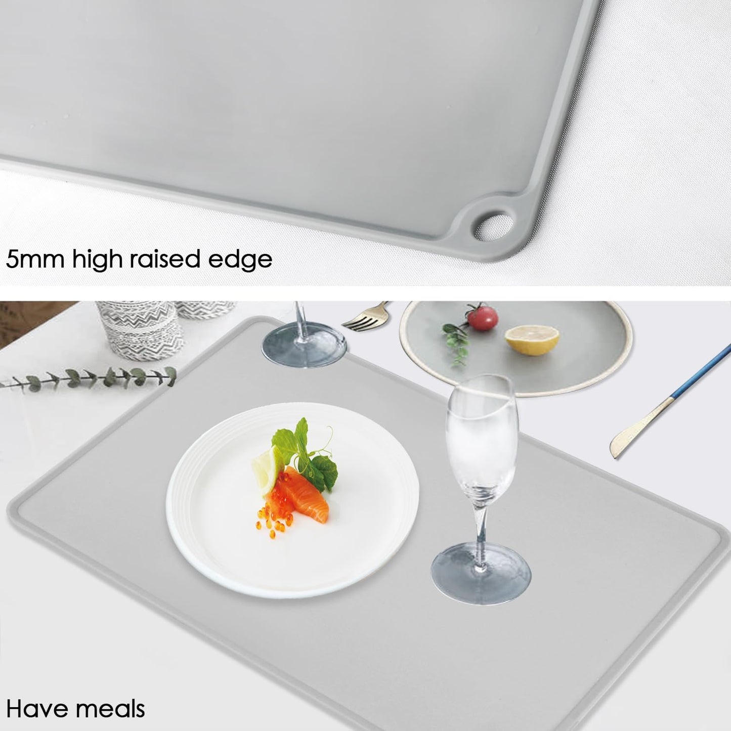 Standard Silicone Mat,Black Baking Mat-Food Grade Kids Dinner Table Placemat Non Slip Counter Mat with Raised Edges Heat Resistant Mat for Air Fryer Nonstick Pastry Dough Mat(1 Pack 23.6'' x 15.7'')