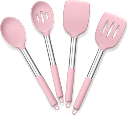 E-far Cooking Utensils Set of 4, Silicone Kitchen Utensils for Non-stick Cookware, Heat Resistant & Non-toxic Slotted Spatula Solid Spoon Turner for Flipping Mixing Serving Basting(Black)