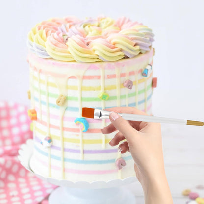 6 PCS Cake Painting Brushes Set Food Safe Paint Brushes, Soft Cake Decorating Brush Kit, Craft Basting Brush Fondant Tools for Dusting Edible Glitter Pastry Cookie Baking Decoration (White)