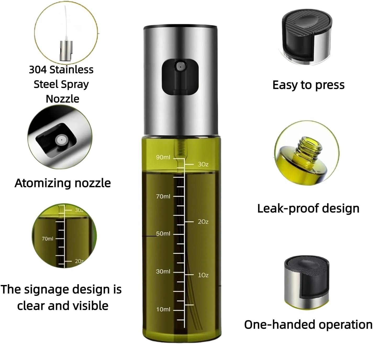 Cooking Oil Spray Bottle, Olive Oil and Avocado Oil Spray Bottle, 100ml Olive Oil Spray Bottle, Kitchen Tools, Air Fryer, Salad, Frying, Grilling (light-blocking glass)-Silver