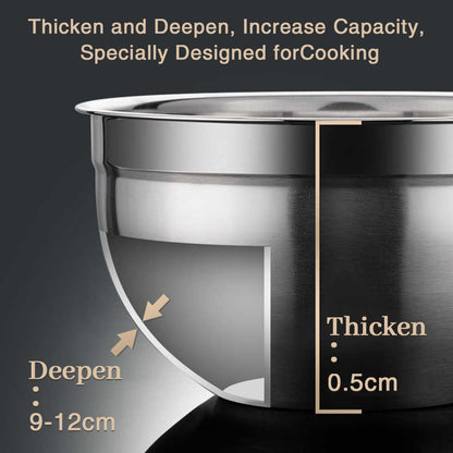 Mixing Bowls, 5Pcs Stainless Steel Mixing Bowl Set, Utensils for the Kitchen, Multifunctional, Stackable, Dishwasher Safe, 3.75L / 3.25L / 2.5L / 2L / 1.3L (With lid)