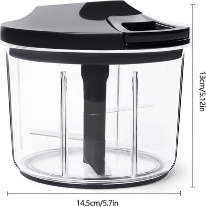 Manual Food Processor 1000ML Large Capacity Pull String Vegetable Chopper Onion Cutter for Salsa Nuts Pesto Herbs Easy to Clean Kitchen Gadget Black