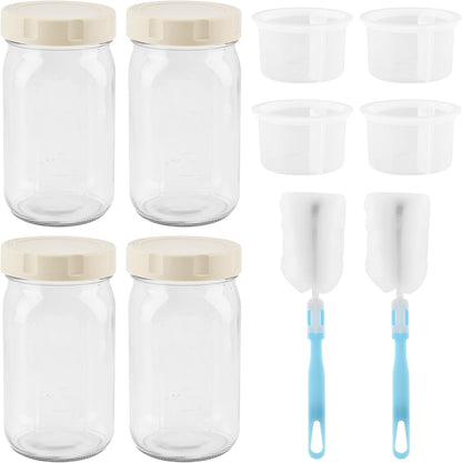 4 Pack Glass Salad Jars with Lids Meal Prep, 32oz Leakproof Mason Jar Salad Container for Lunch With 2pcs Brushes, Two Small Separate Compartments for Dressing and Dry Ingredients