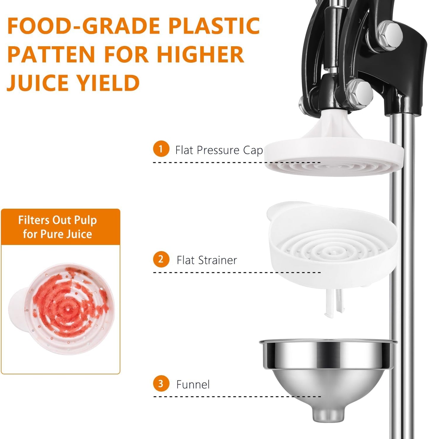 TONGCHANT Manual Juicer, Heavy Duty Cast Iron Juicer | Hand Press Juicer for Orange Lemon Lime Pomegranate & Citrus Fruits, High Leverage for Easy Juicing, Stainless Steel Cup, Easy to Clean, Black