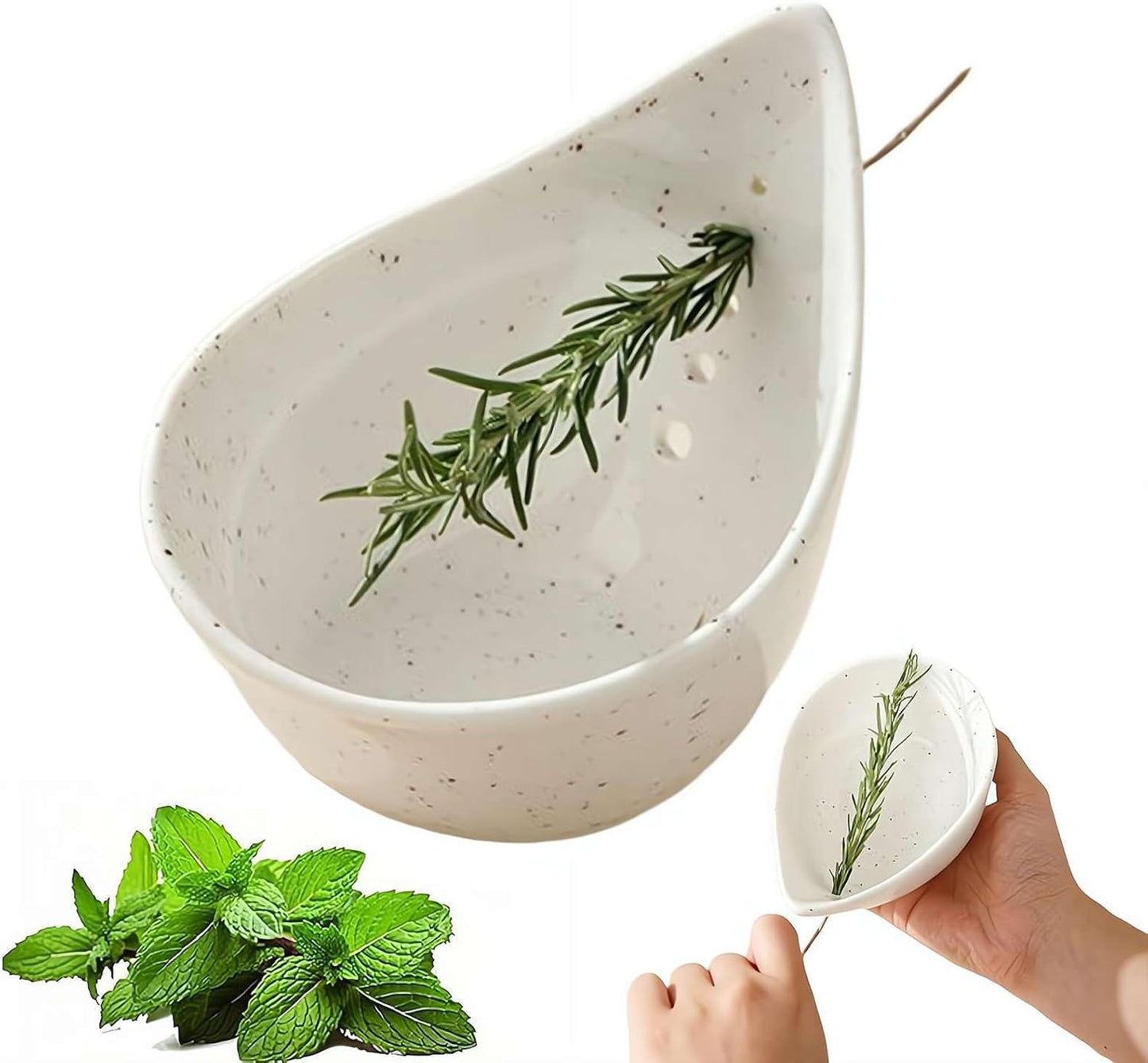 Pottery Herb Stripper Bowl, Handmade Ceramic Herb Peeling Bowl, Herbs Stripper Tool 5 Holes for Separating Leaves and Stems, Pottery Kitchen Tool for Meal Prep, Kitchenware for root removal