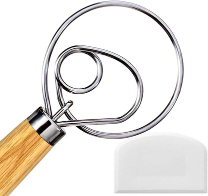 Danish Dough Whisk, Sourdough Tools For Bread Mixer, Dutch Style Bread Whisk For Sourdough Cooking Kitchen with Stainless Steel Danish Sourdough Whisks Bread Mixer 13" and Dough Scraper