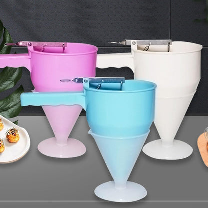 ABS Batter Dispenser Funnel with Plunger for Pancakes, Waffles, Cupcakes, Muffins, Crepes, Takoyaki Balls and Chocolate, Precise Baking Tool for Home Kitchens and Bakeries, Dishwasher Safe, White(A)