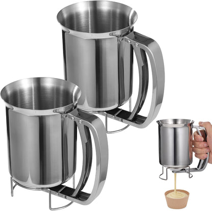 2 PCS Stainless Steel Batter Dispenser, 27 oz Pancake Batter Dispensing Container with Handle, Manual Cupcake Mix Dispenser for Cooking, Baking, Candle Making, Kitchen and DIY Use