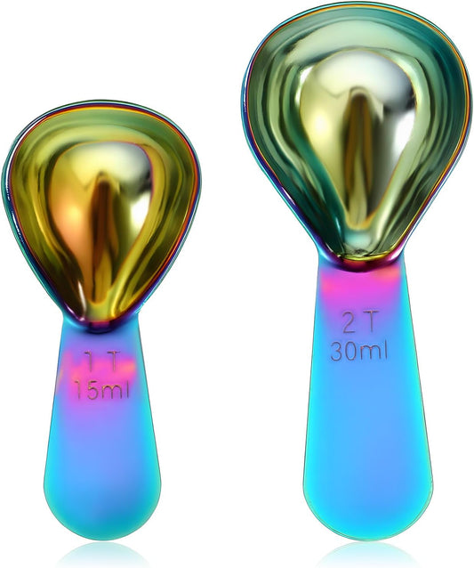 2 Pcs Stainless Steel Coffee Scoop Set 1 & 2 Tbsp Measuring Spoons Short Handle Coffee Measuring Scoop Metal Tbsp Scoops for Coffees Beans Tea Sugar
