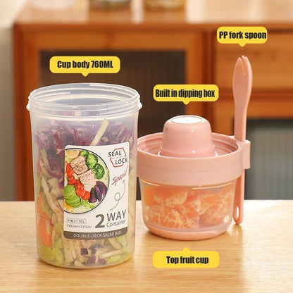 2 Pcs Salad Shaker Cup with Lids and Fork Fresh Salad Shaker Container for Lunch, Portable Breakfast Meal Vegetable and Fruits