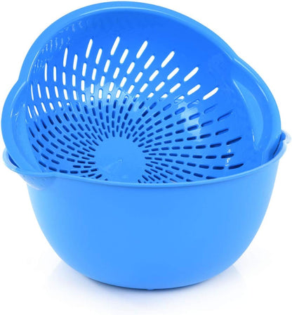 Mintra Home Mixing Bowl w/Colander (Large 4.5L, Red) - For Washing & Draining Fruits And Vegetables - Heavy Duty Plastic for Baking, Cooking Supplies - Dishwasher Safe